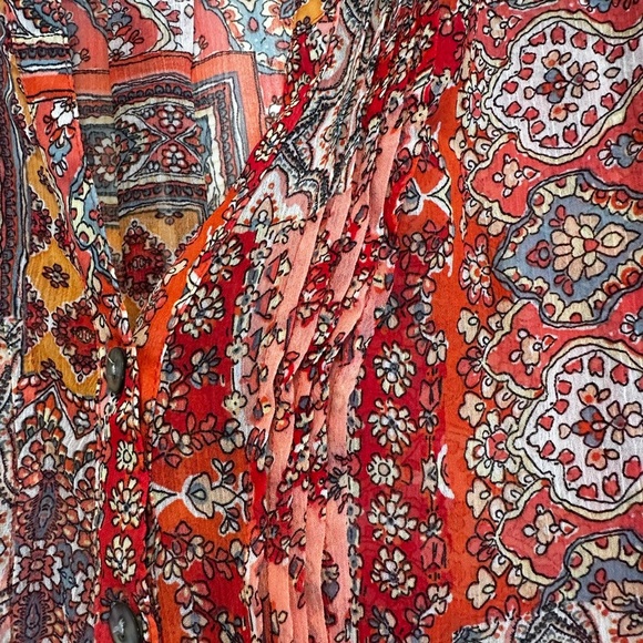 Women’s XL Westport Red Paisley Multiple Pattern Short Sleeve Peasant Blouse. - Picture 9 of 11
